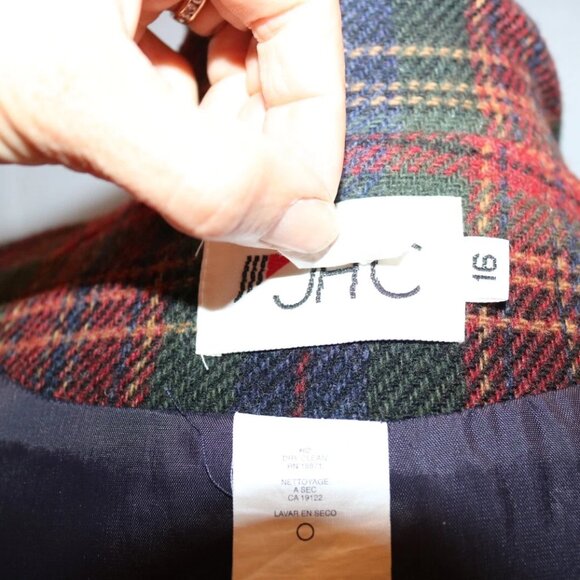 Vintage Women's Plaid Heavy Wool Coat Button Up Pladed Jacket Size 16 - Picture 15 of 15